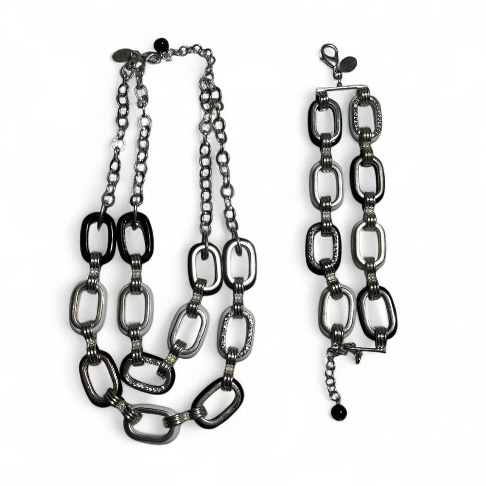 White House Black Market Black and Silver Necklace plus Bracelet Set Lot